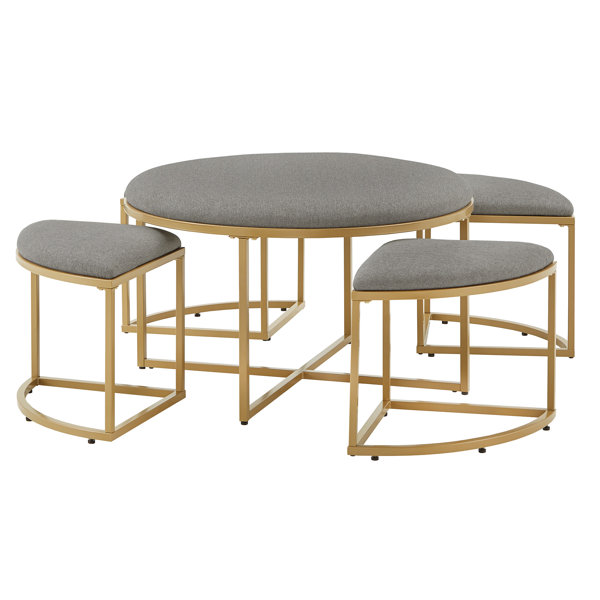 Kingstown Home Lilas Gold Finish Round Coffee Table With Nesting Stools